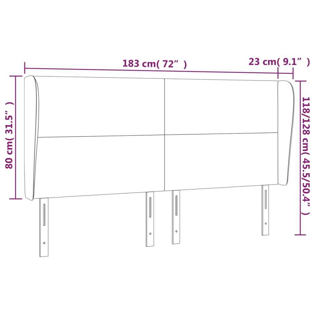 Headboard with Ears Dark Gray 72"x9.1"x46.5"/50.4" Fabric