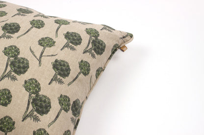 Set of Two 18" Beige and Green Artichoke Cotton Throw Pillow