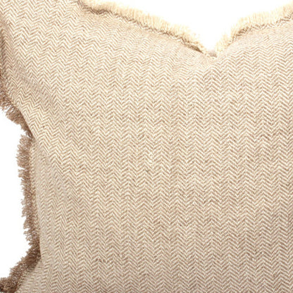 Set of Two 24" Taupe Herringbone Cotton Throw Pillow With Fringe