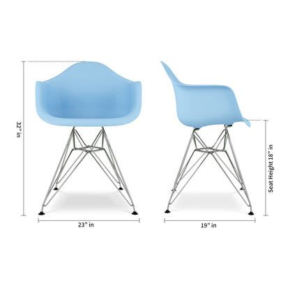 Light Blue And Silver Heavy Duty Plastic Dining Arm Chair