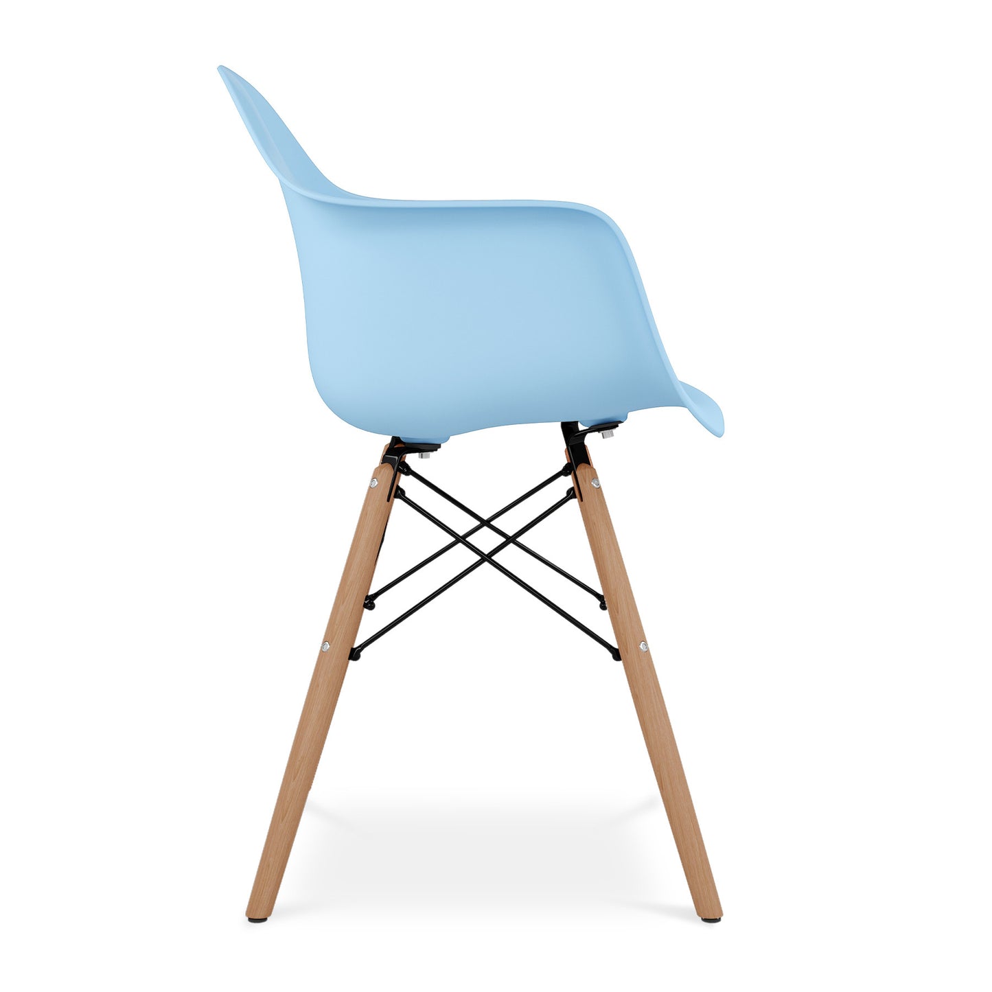 Blue And Natural Heavy Duty Plastic And Solid Wood Dining Arm Chair