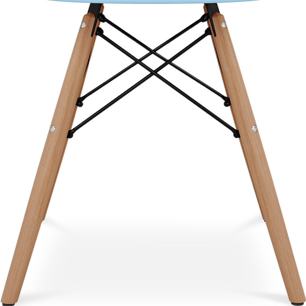 Blue And Natural Heavy Duty Plastic And Solid Wood Dining Arm Chair