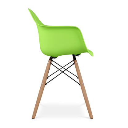 Green And Natural Heavy Duty Plastic And Solid Wood Dining Arm Chair