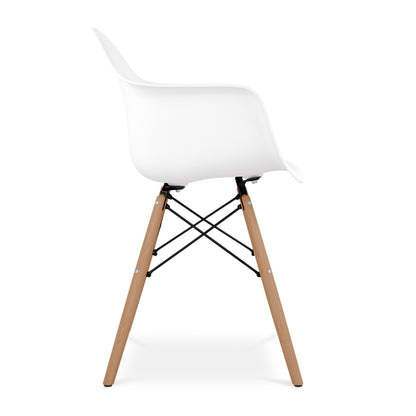 White And Natural Heavy Duty Plastic And Solid Wood Dining Arm Chair