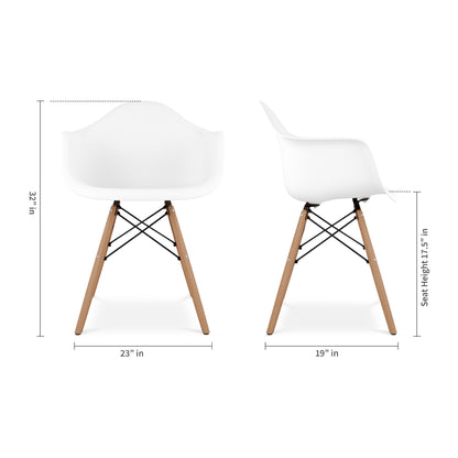 White And Natural Heavy Duty Plastic And Solid Wood Dining Arm Chair