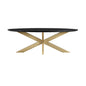 24" Black And Brass Solid Wood And Metal Oval Coffee Table