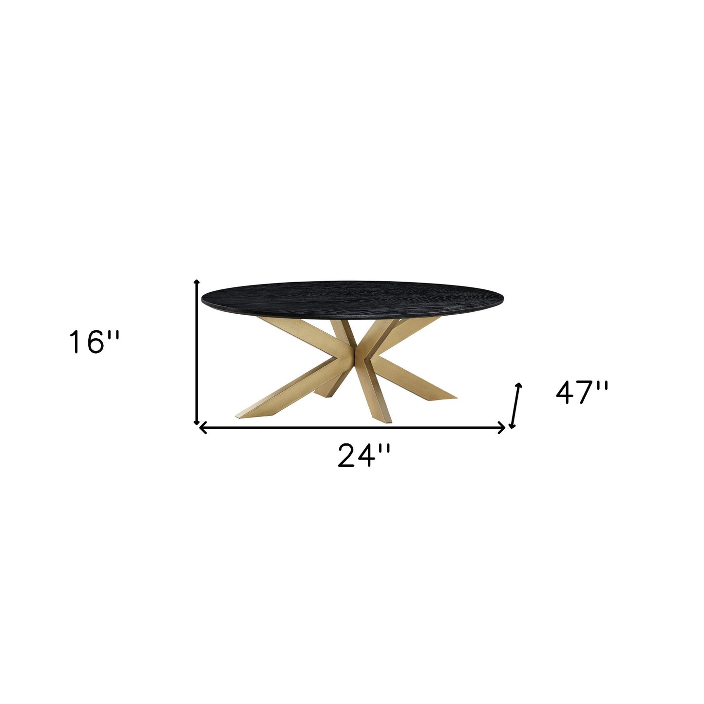 24" Black And Brass Solid Wood And Metal Oval Coffee Table