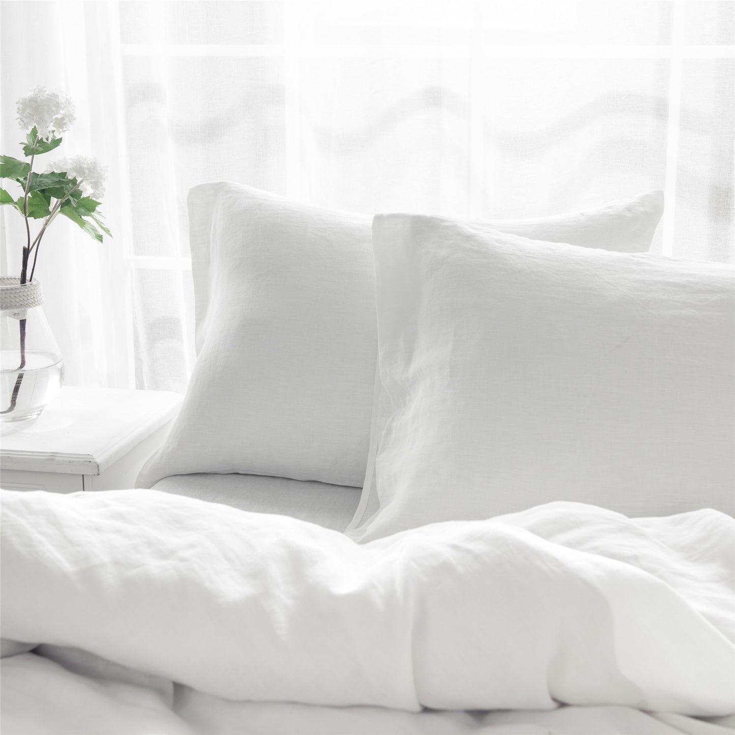 Set of Two Ivory Linen Pillowcases