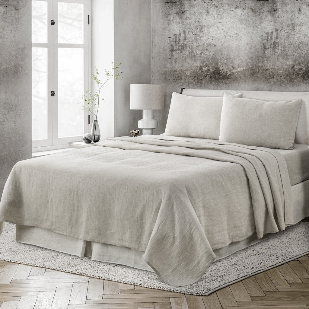 Four Piece Light Gray Linen Sheet Set