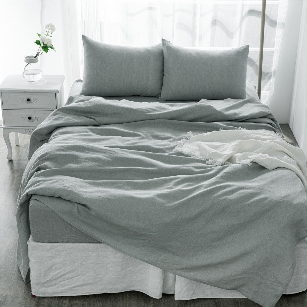 Four Piece Light Gray Linen Sheet Set