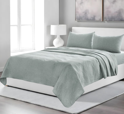 Four Piece Light Gray Linen Sheet Set