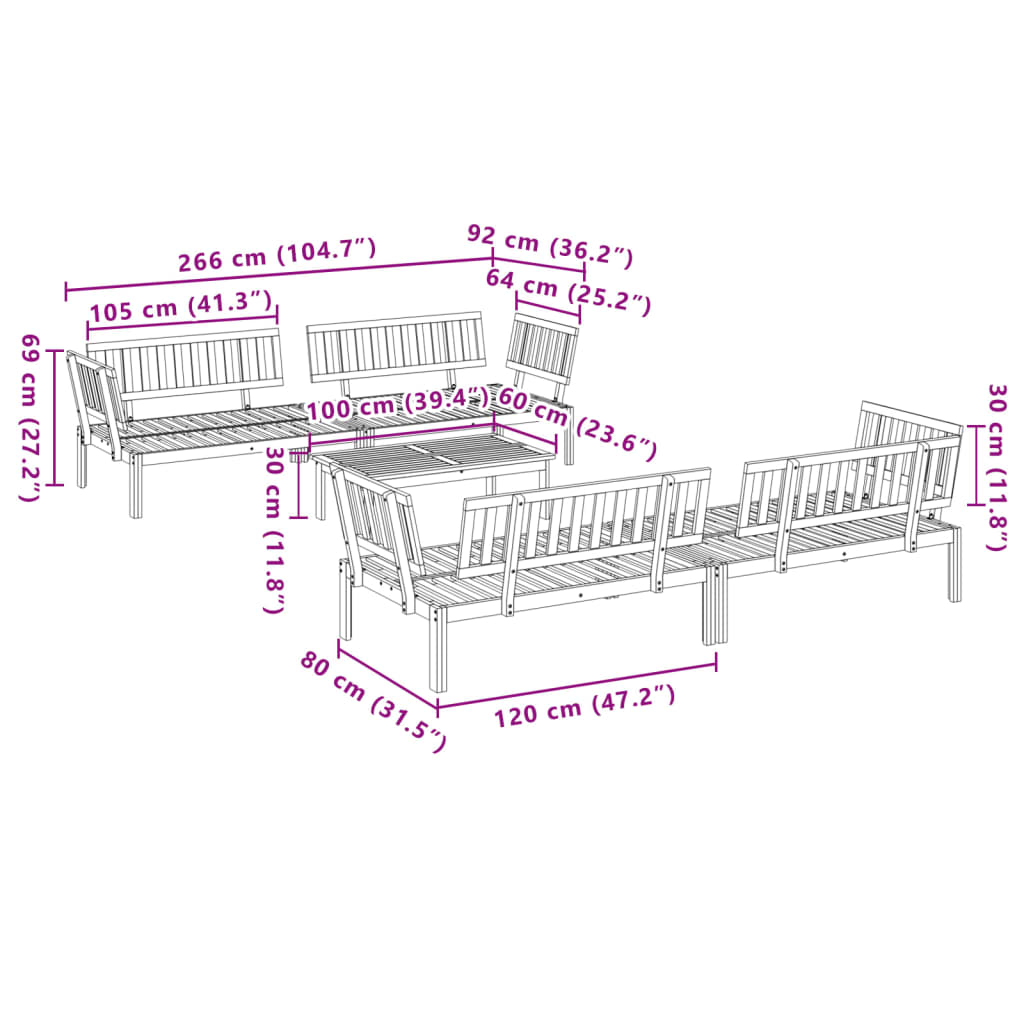 5 Piece Patio Pallet Sofa Set Solid Wood Acacia