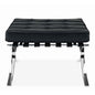 24" Black Genuine Leather and Silver Tufted Footstool Ottoman