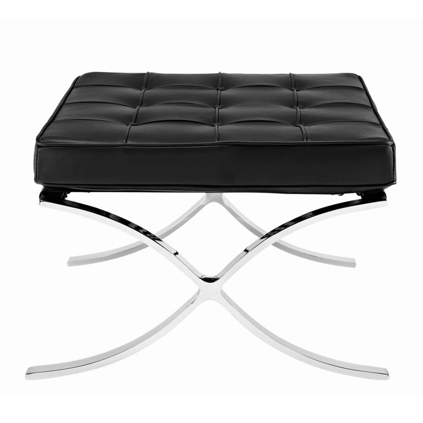 24" Black Genuine Leather and Silver Tufted Footstool Ottoman