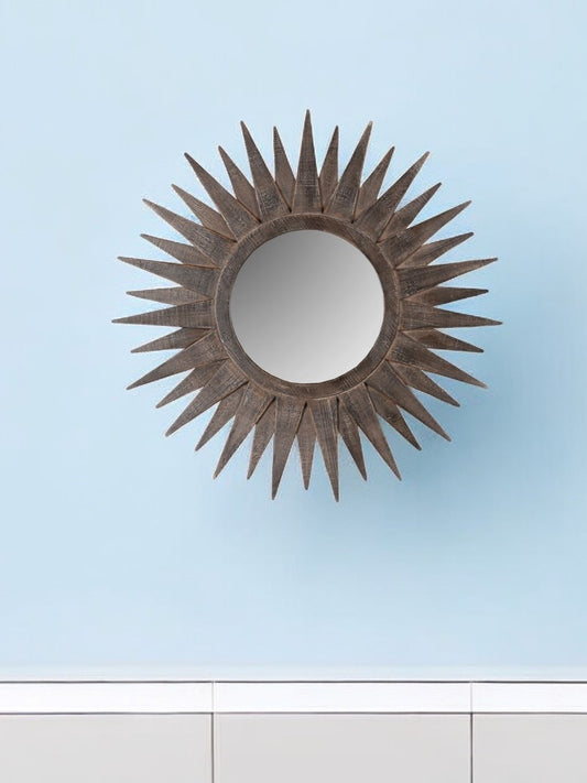 30" Brown Sunburst Wood Framed Accent Mirror