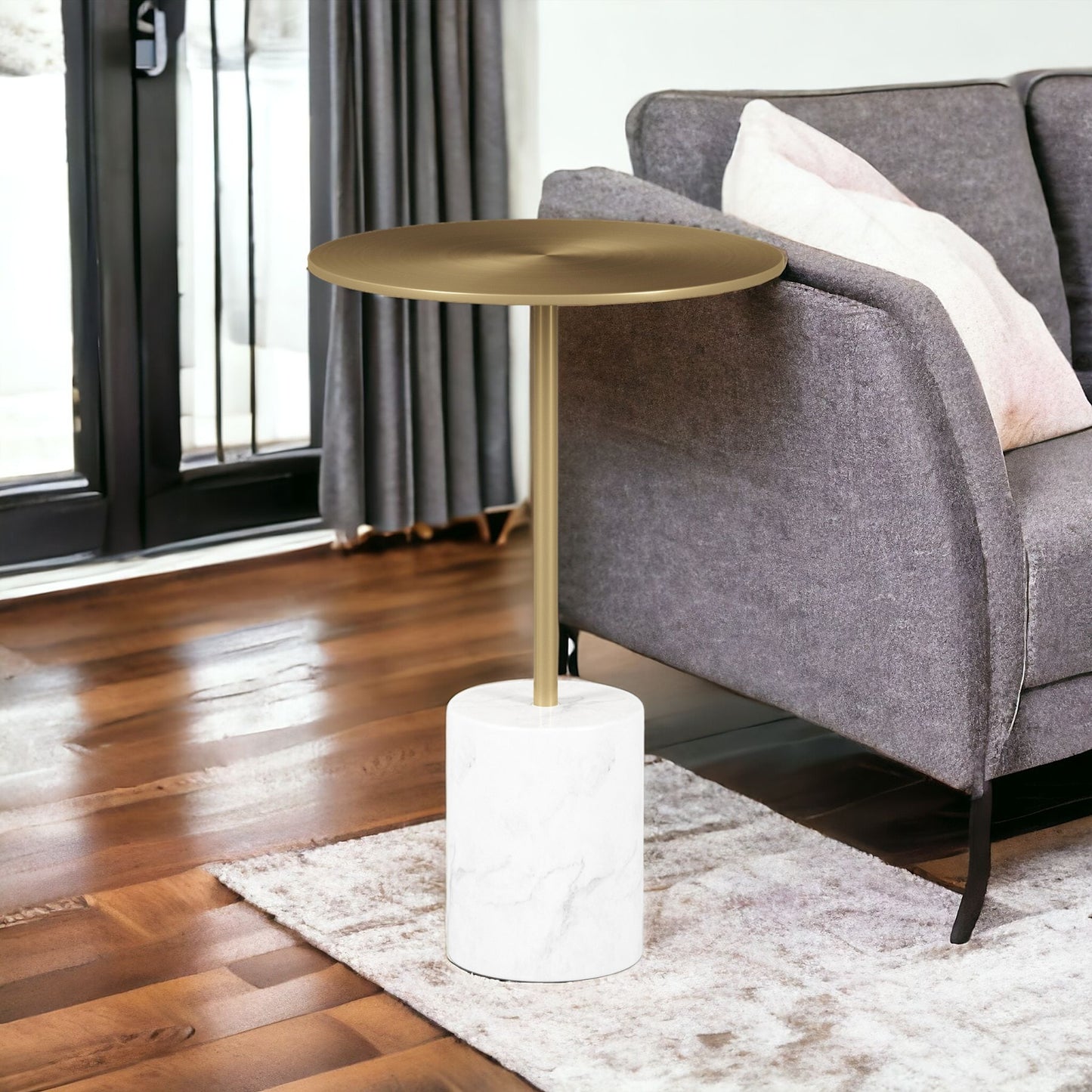 20" White And Gold Steel And Marble Round End Table