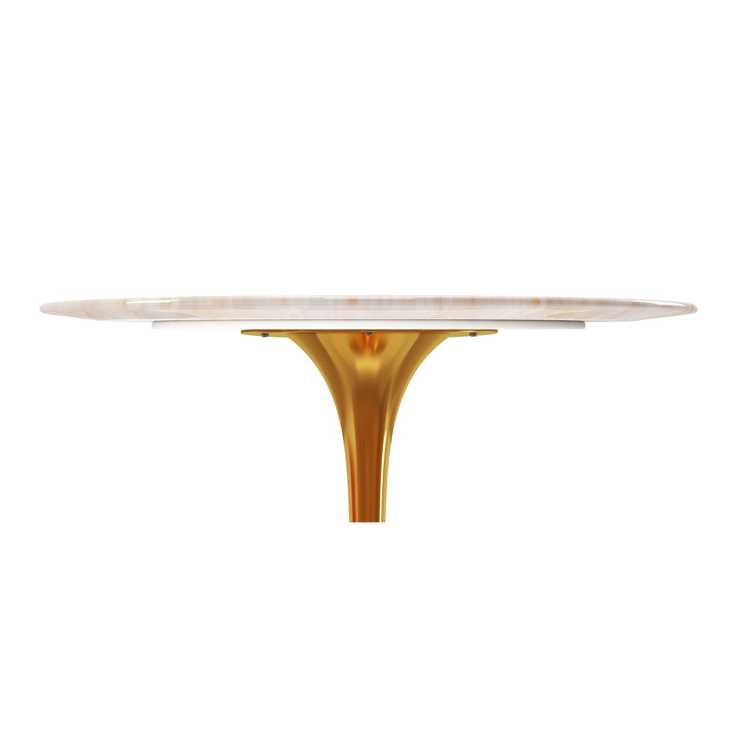 40" White And Gold Rounded Stone And Metal Pedestal Base Dining Table