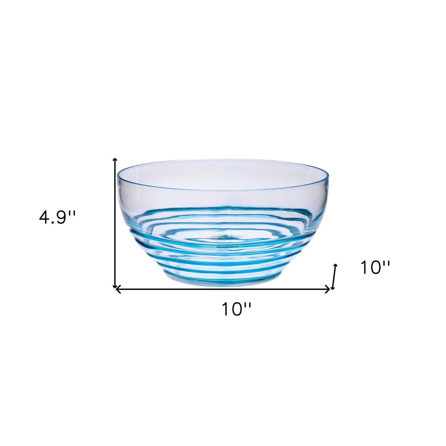 10" Clear and Blue Swirl Acrylic Round Salad Bowl