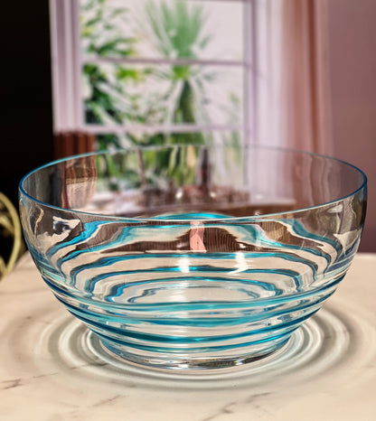 10" Clear and Blue Swirl Acrylic Round Salad Bowl