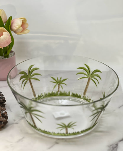 10" Clear and Green Palm Tree Acrylic Round Salad Bowl