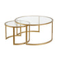 Set of Two 36" Gold Glass And Steel Round Nested Coffee Tables