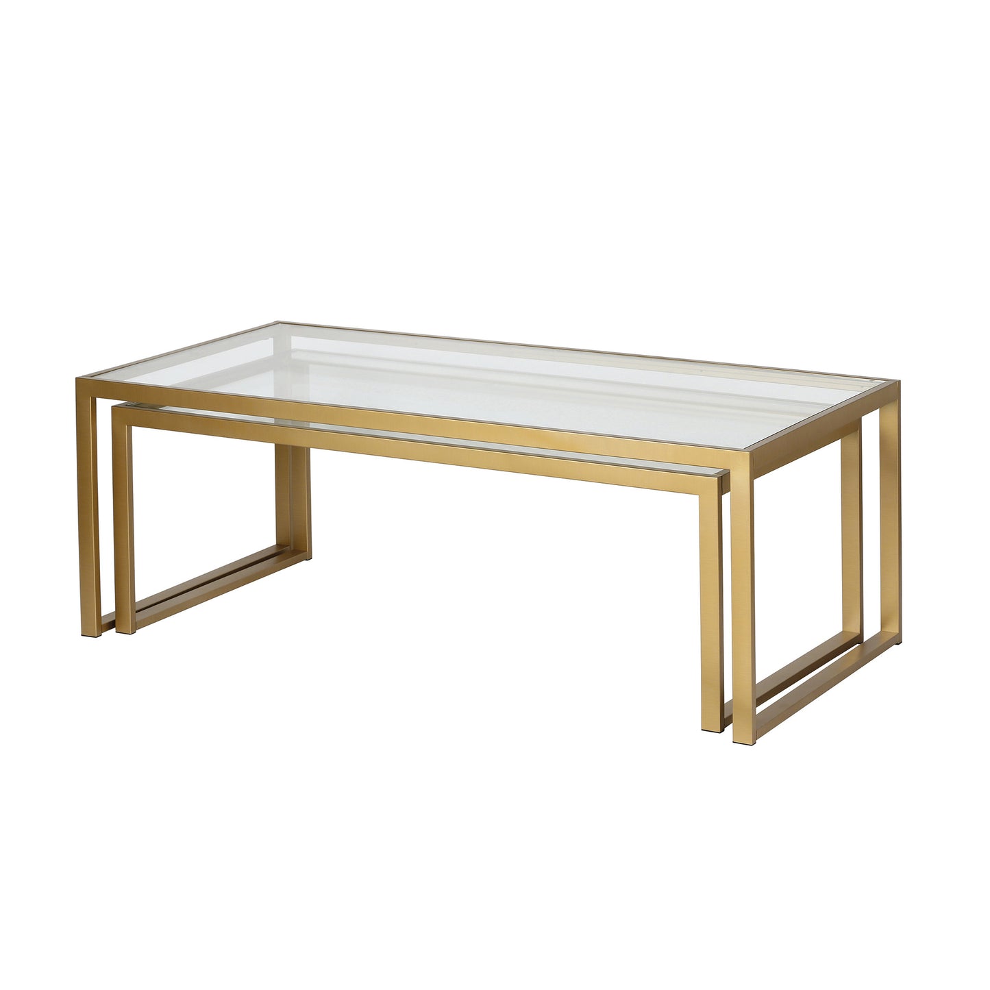 Set of Two 46" Gold Glass And Steel Nested Coffee Tables