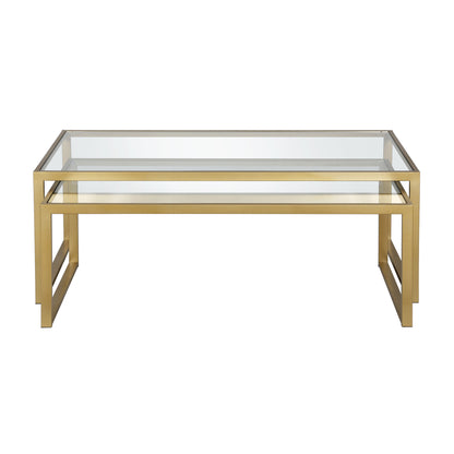 Set of Two 46" Gold Glass And Steel Nested Coffee Tables