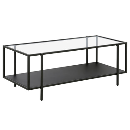 45" Clear And Black Glass And Steel Coffee Table With Shelf