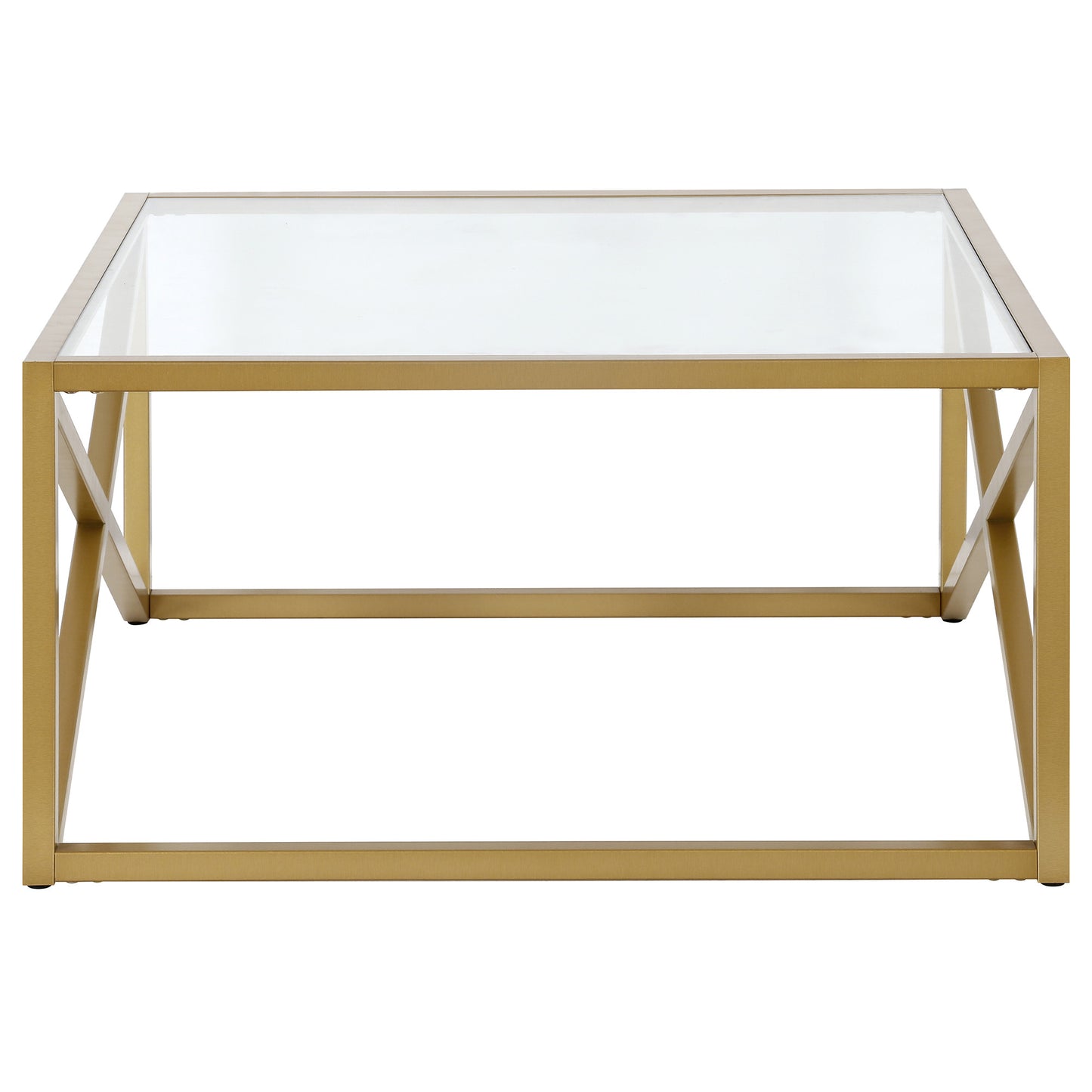 32" Gold Glass And Steel Square Coffee Table