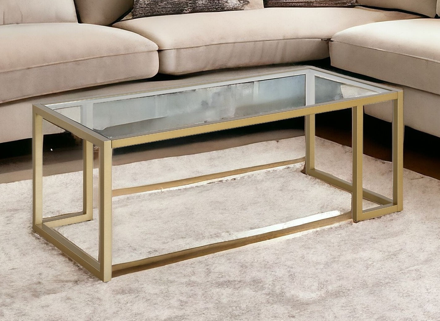 45" Gold Glass And Steel Coffee Table