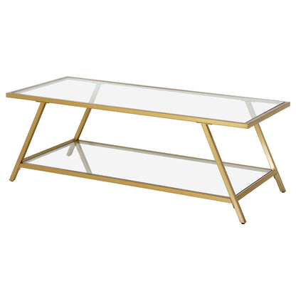 48" Gold Glass And Steel Coffee Table With Shelf