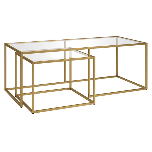 Set of Two 50" Gold Glass And Steel Nested Coffee Tables