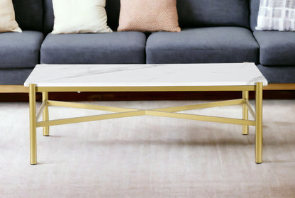 46" Gold Faux Marble And Steel Coffee Table