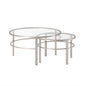 Set of Two 36" Clear and Silver Glass And Steel Round Nested Coffee Tables