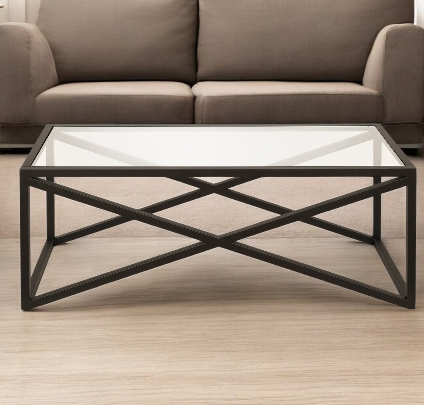 46" Black Glass And Steel Coffee Table