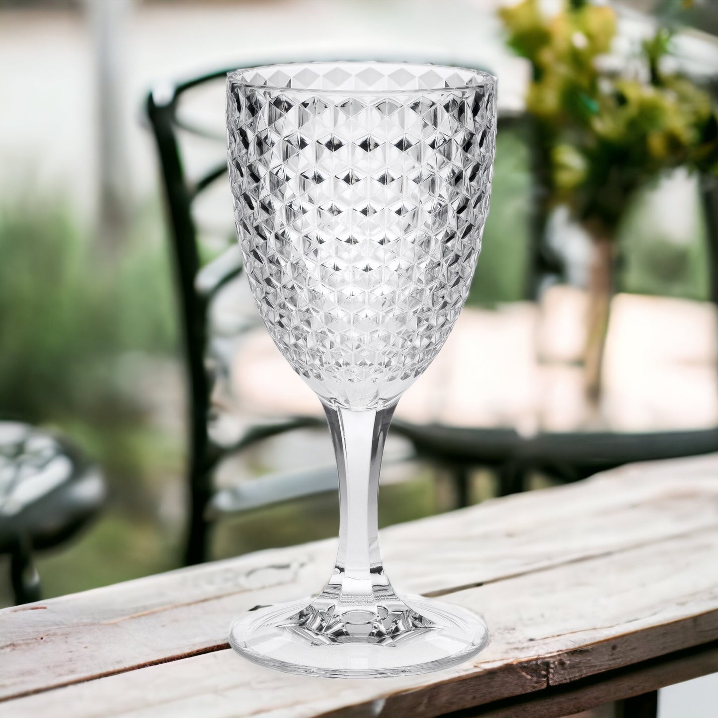 Set of Four Clear Diamond Acrylic Stemmed All Purpose Wine Glass