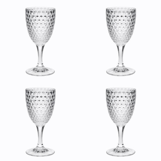 Set of Four Clear Diamond Acrylic Stemmed All Purpose Wine Glass