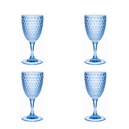 Set of Four Blue Diamond Acrylic Stemmed All Purpose Wine Glass