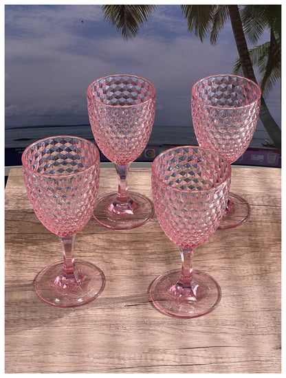 Set of Four Blue Diamond Acrylic Stemmed All Purpose Wine Glass