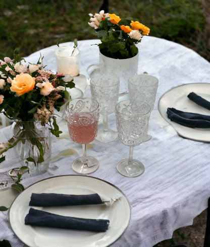 Set of Four Clear Paisley Acrylic Stemmed All Purpose Wine Glass