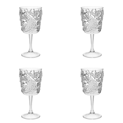 Set of Four Clear Paisley Acrylic Stemmed All Purpose Wine Glass