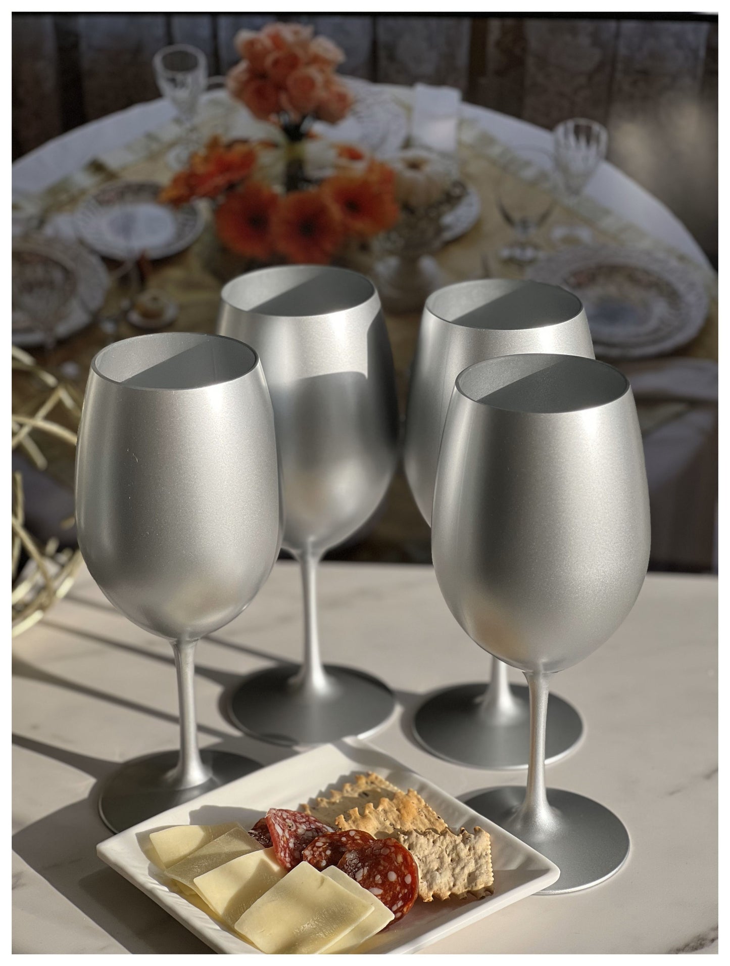 Set of Four Silver Acrylic Stemmed All Purpose Wine Glass