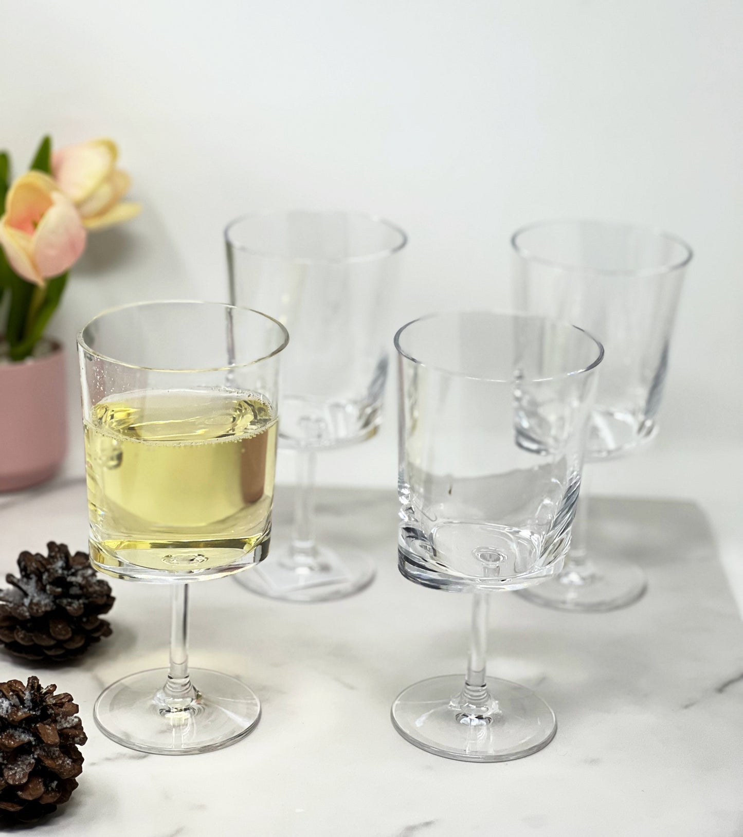 Set of Four Clear Tritan Plastic Stemmed All Purpose Wine Glass