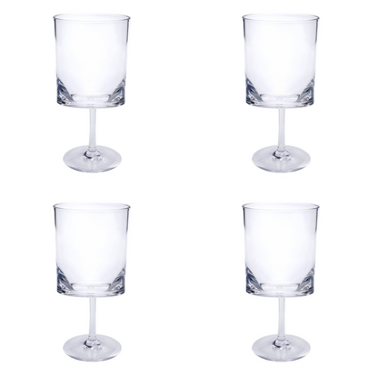 Set of Four Clear Tritan Plastic Stemmed All Purpose Wine Glass