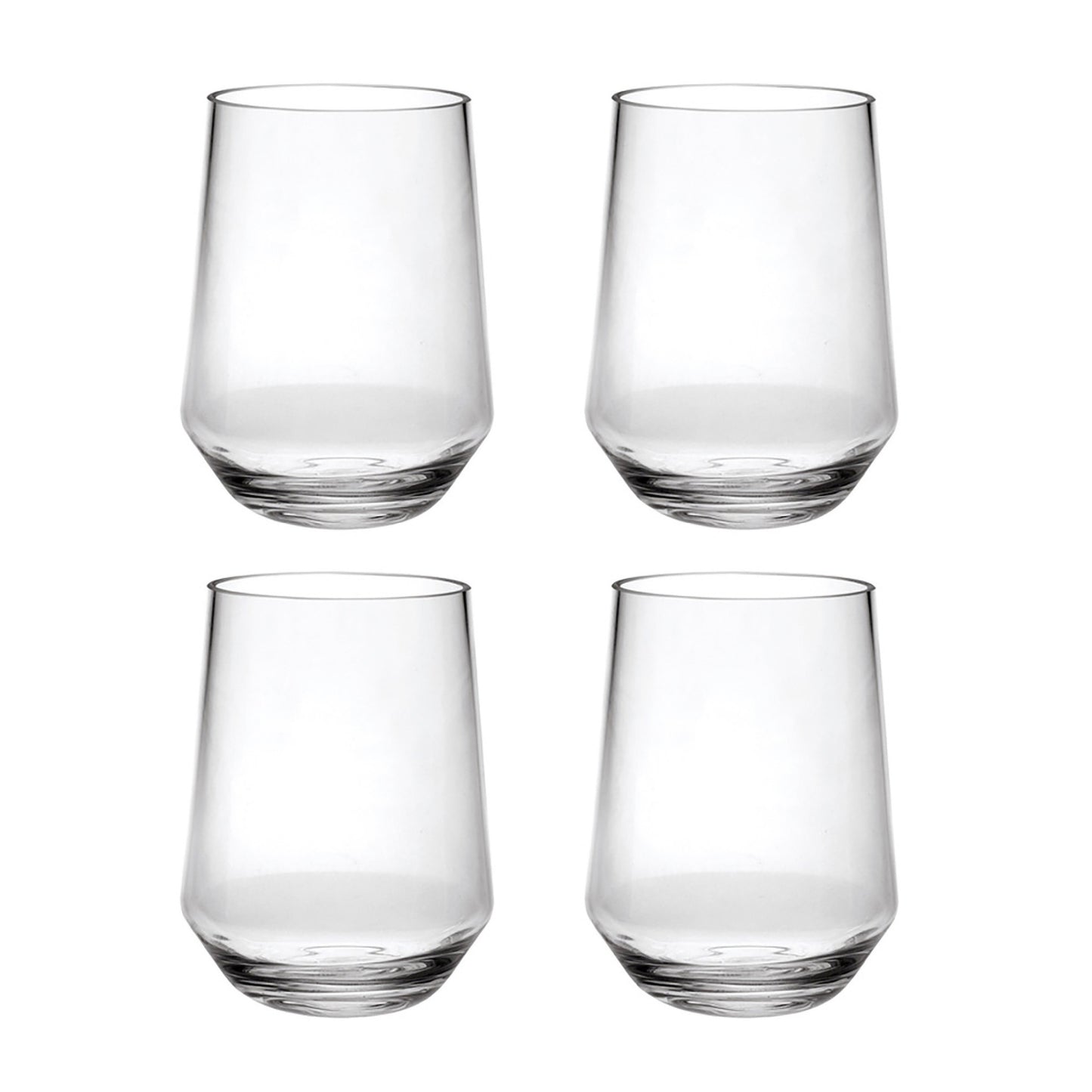 Set of Four Clear Tritan Plastic Stemless All Purpose Tumbler Wine Glasses