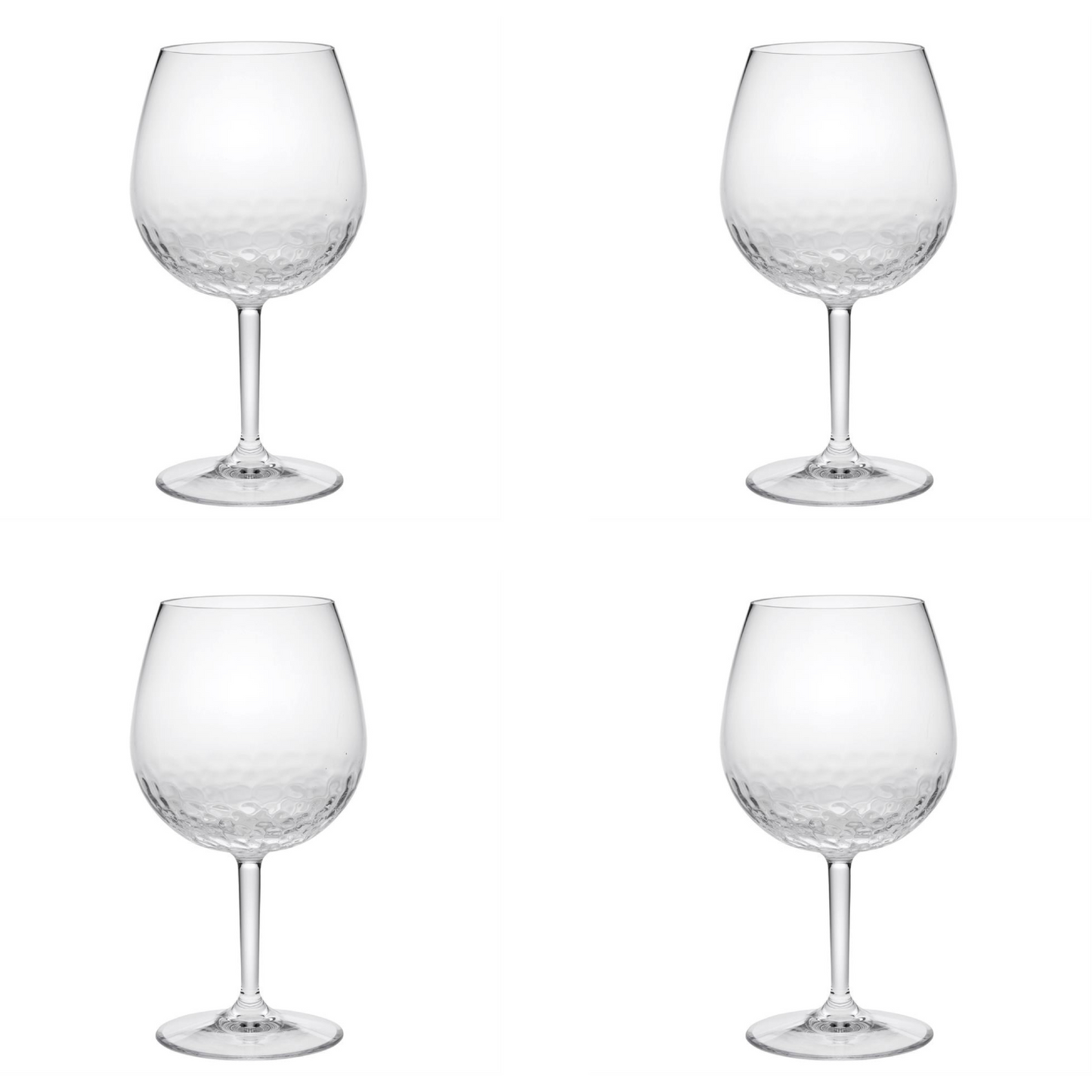 Set of Four Clear Dimpled Tritan Plastic Balloon or Round Bowl Stemmed All Purpose Wine Glasses