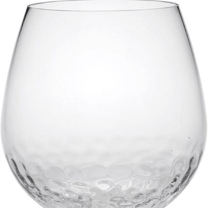 Set of Four Clear Dimpled Tritan Plastic Balloon or Round Bowl Stemmed All Purpose Wine Glasses