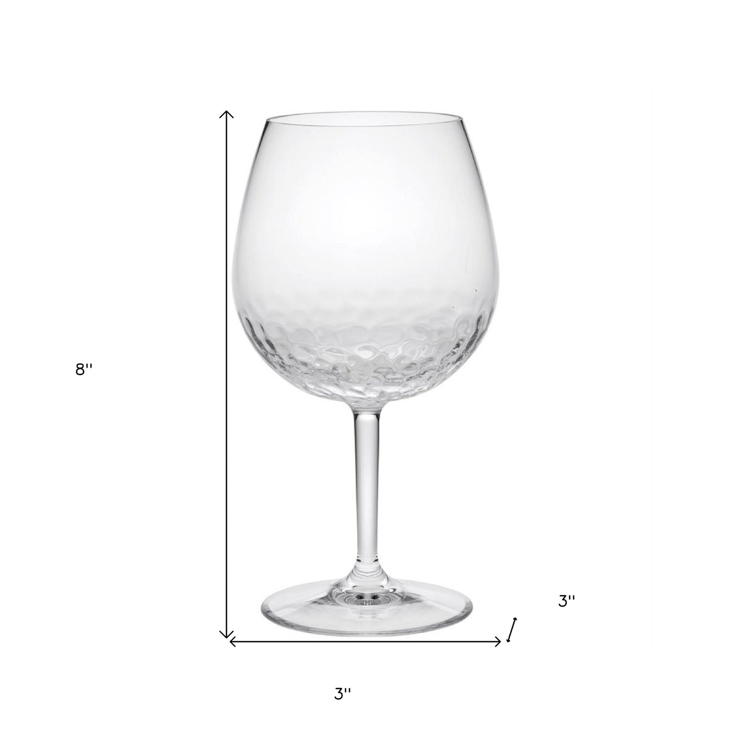 Set of Four Clear Dimpled Tritan Plastic Balloon or Round Bowl Stemmed All Purpose Wine Glasses