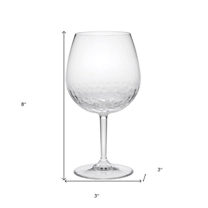 Set of Four Clear Dimpled Tritan Plastic Balloon or Round Bowl Stemmed All Purpose Wine Glasses