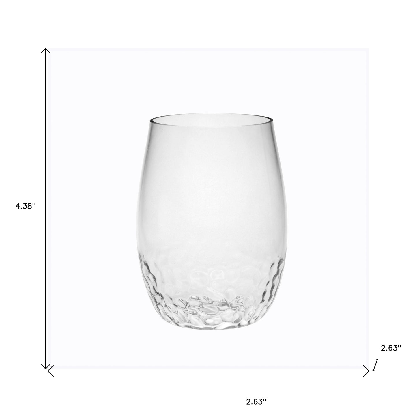 Set of Four Clear Dimpled Tritan Plastic Stemless All Purpose Tumbler Wine Glasses